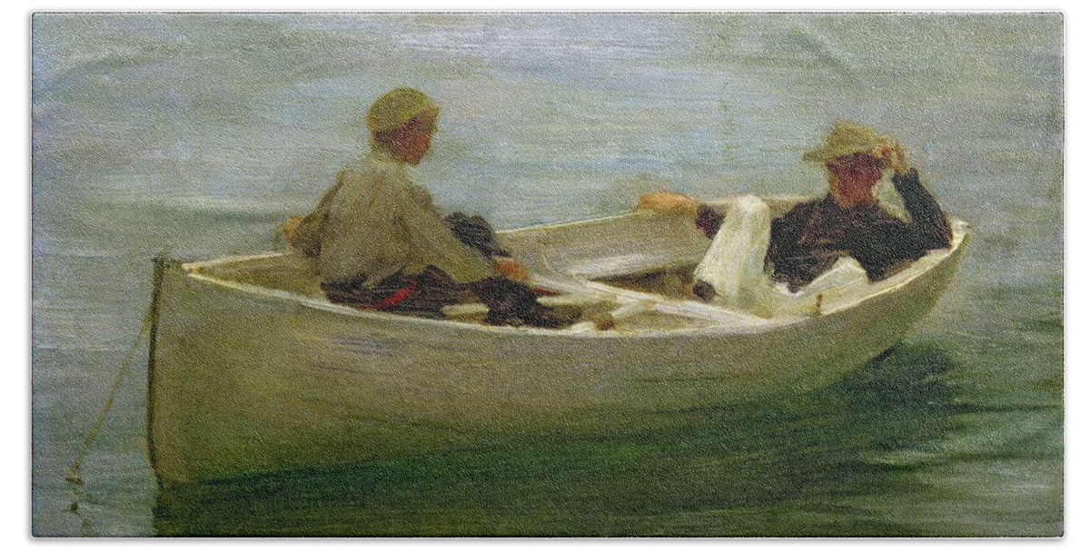 Rowing Beach Towel featuring the painting In the Rowing Boat by Henry Scott Tuke