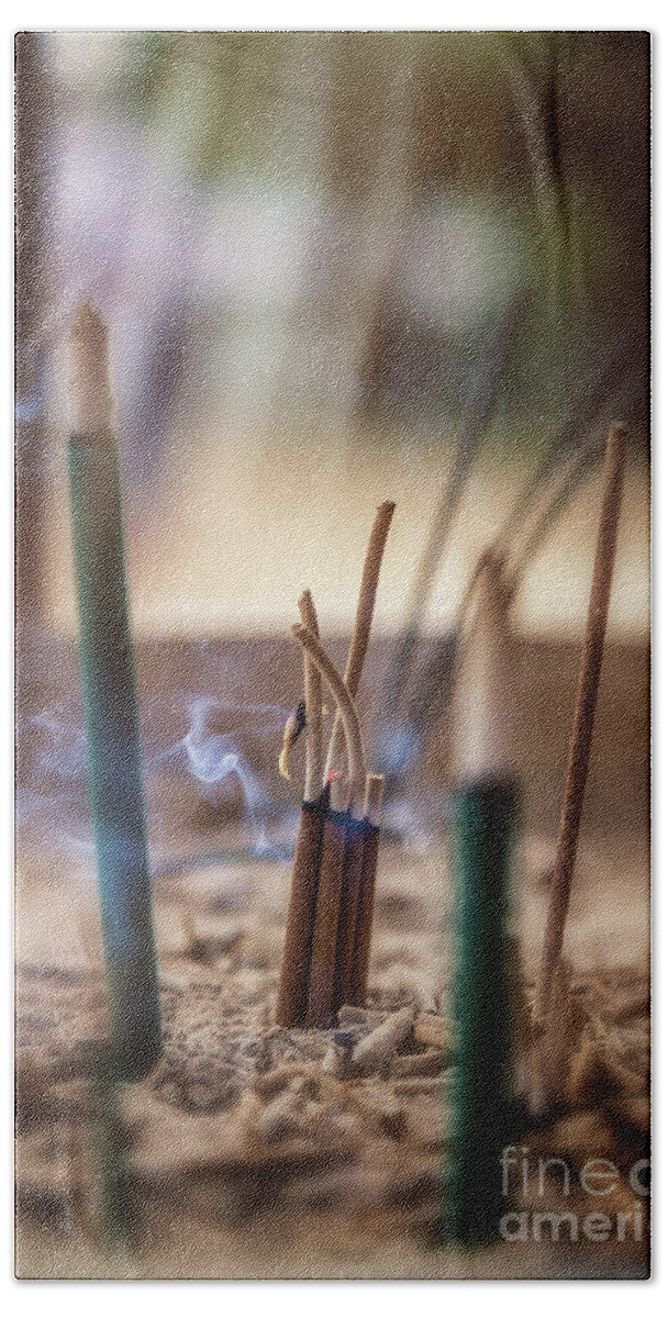 Incense Beach Sheet featuring the photograph Incense burning by Jane Rix