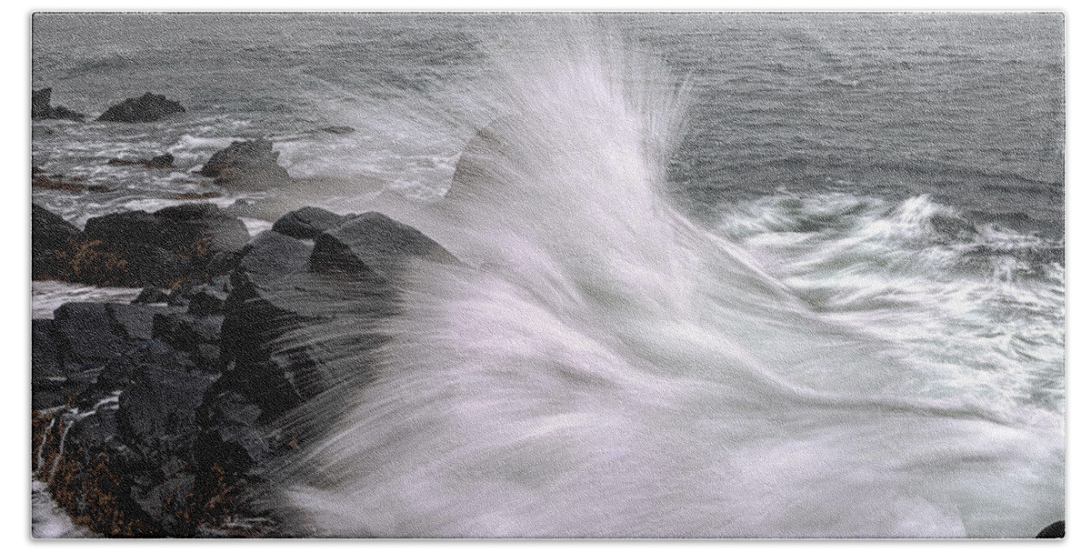 Incoming Ocean Surge At Quoddy Head State Park Beach Towel featuring the photograph Incoming Ocean Surge At Quoddy Head State Park by Marty Saccone