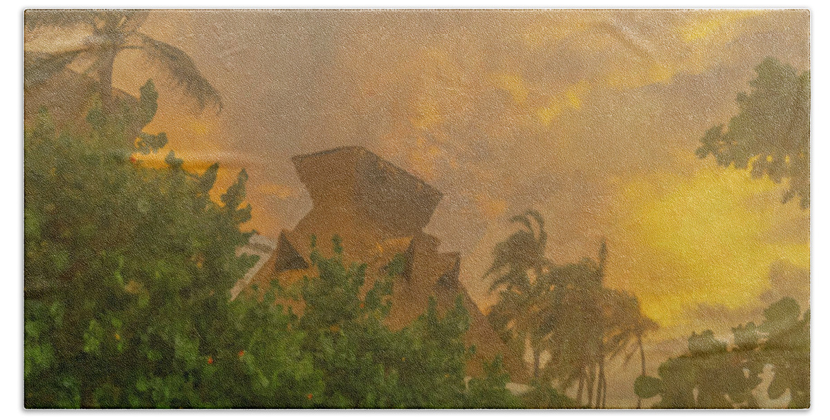 Sinset Beach Towel featuring the painting Incoming Storm on Playa Diamante Acapulco by Bill McEntee