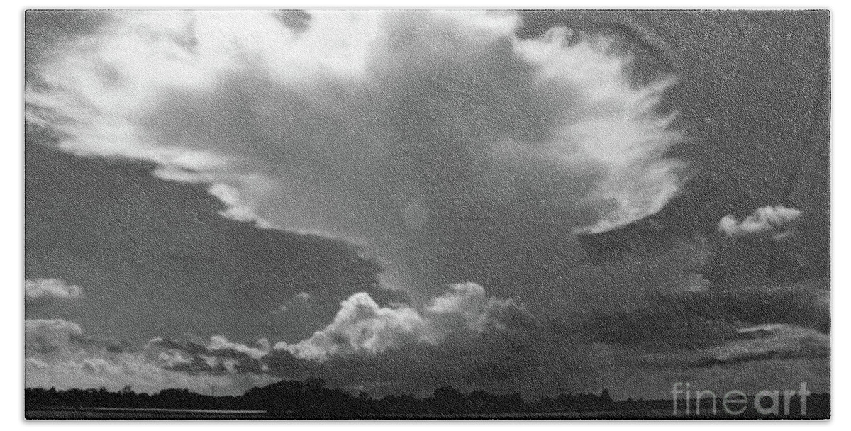 Landscape Beach Sheet featuring the photograph Incoming Storm Over Barnegat Bay BW by Mary Haber