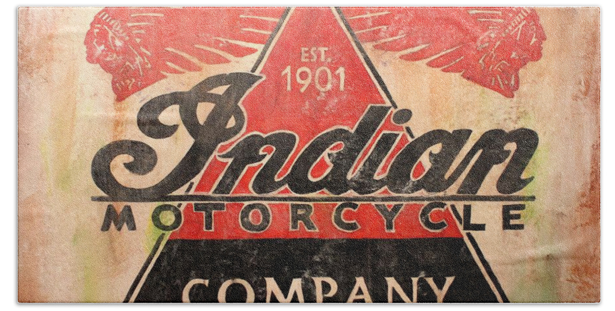 Signs Beach Towel featuring the painting Indian Motorcycles Sign by Karl Wagner