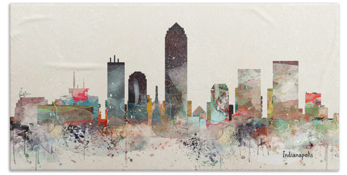 Indianapolis City Skyline Beach Sheet featuring the painting Indianapolis City Skyline by Bri Buckley