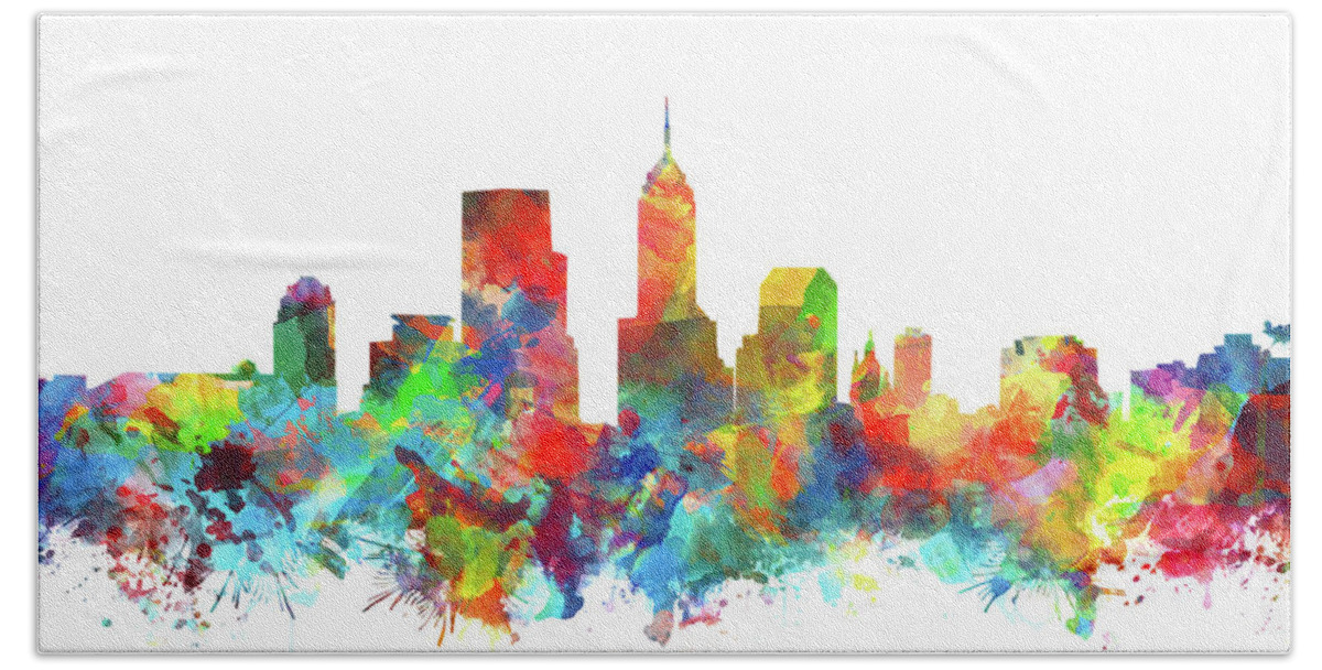 Indianapolis Beach Towel featuring the painting Indianapolis Skyline Watercolor 3 by Bekim M