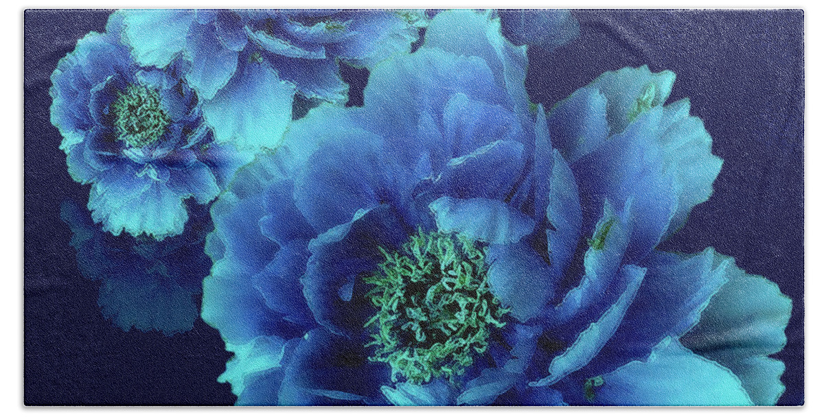 Blue Flowers Beach Towel featuring the digital art Indigo Blue At Midnight by J Marielle