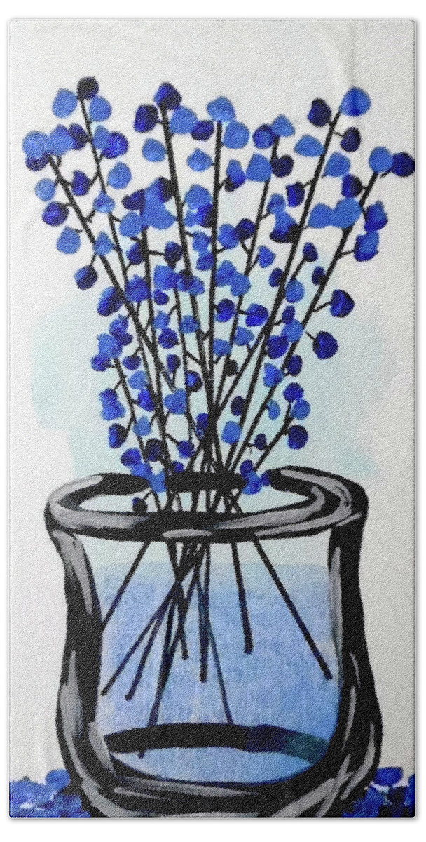Vase Of Flowers Beach Towel featuring the painting Indigo Falls by Jilian Cramb - AMothersFineArt