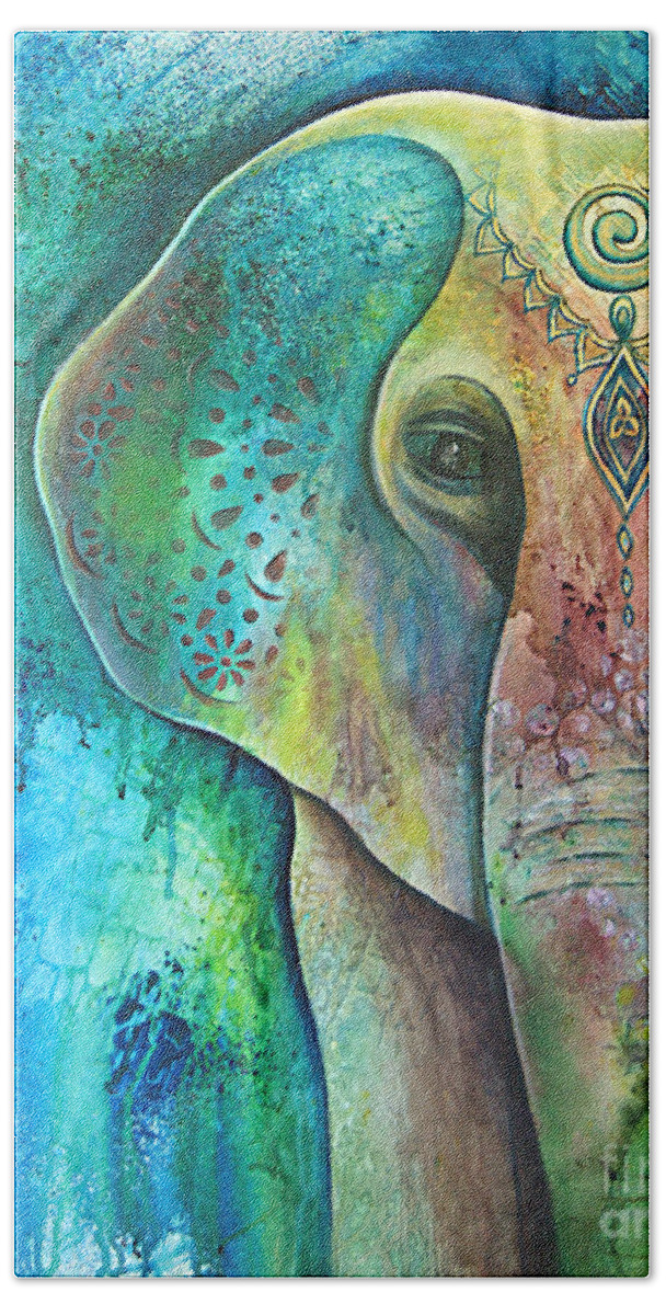 Elephant Beach Towel featuring the painting Sacred Elephant by Reina Cottier