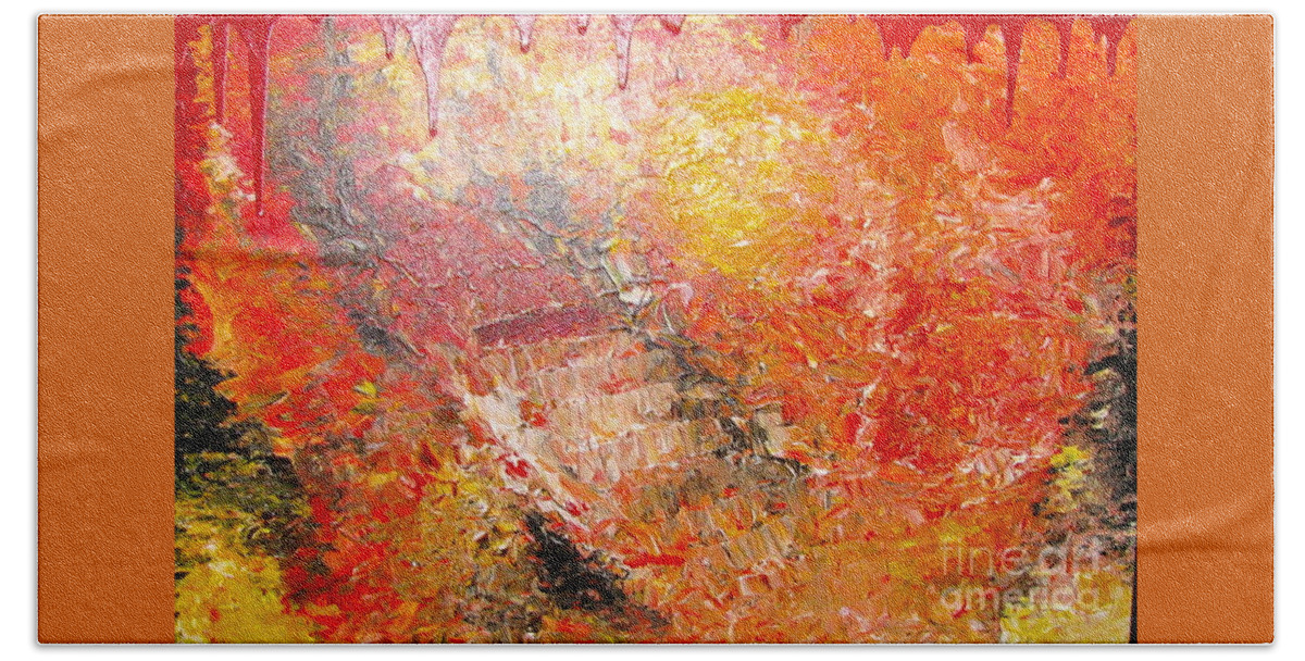 Red Beach Sheet featuring the painting Inferno by Jacqueline Athmann