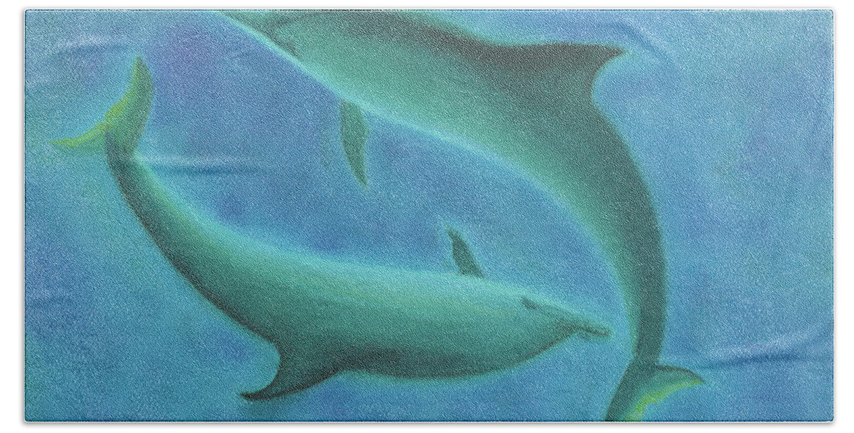 Dolphins Beach Sheet featuring the pastel Infinity by Anne Katzeff