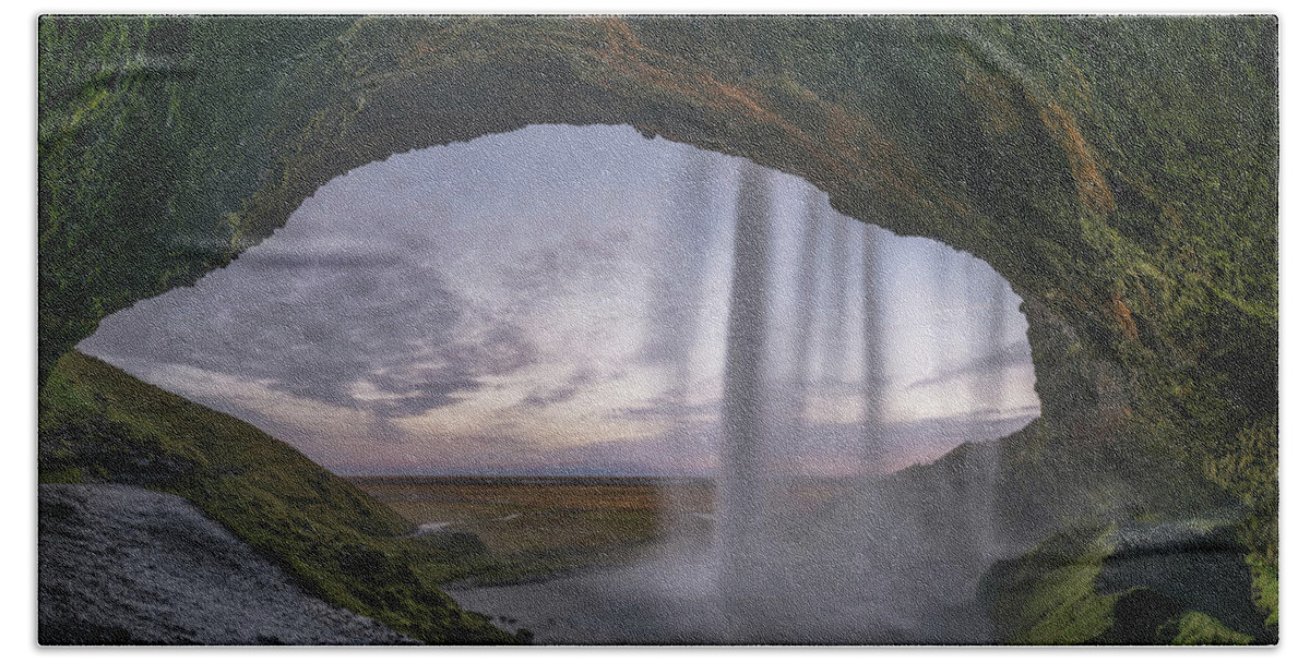 Iceland Beach Towel featuring the photograph Inside Seljalandsfoss by Michael Ver Sprill