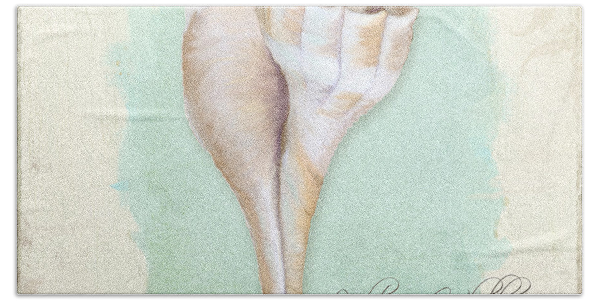 Lightning Whelk Shell Beach Towel featuring the painting Inspired Coast VII - Lightning Whelk Shell on Board by Audrey Jeanne Roberts