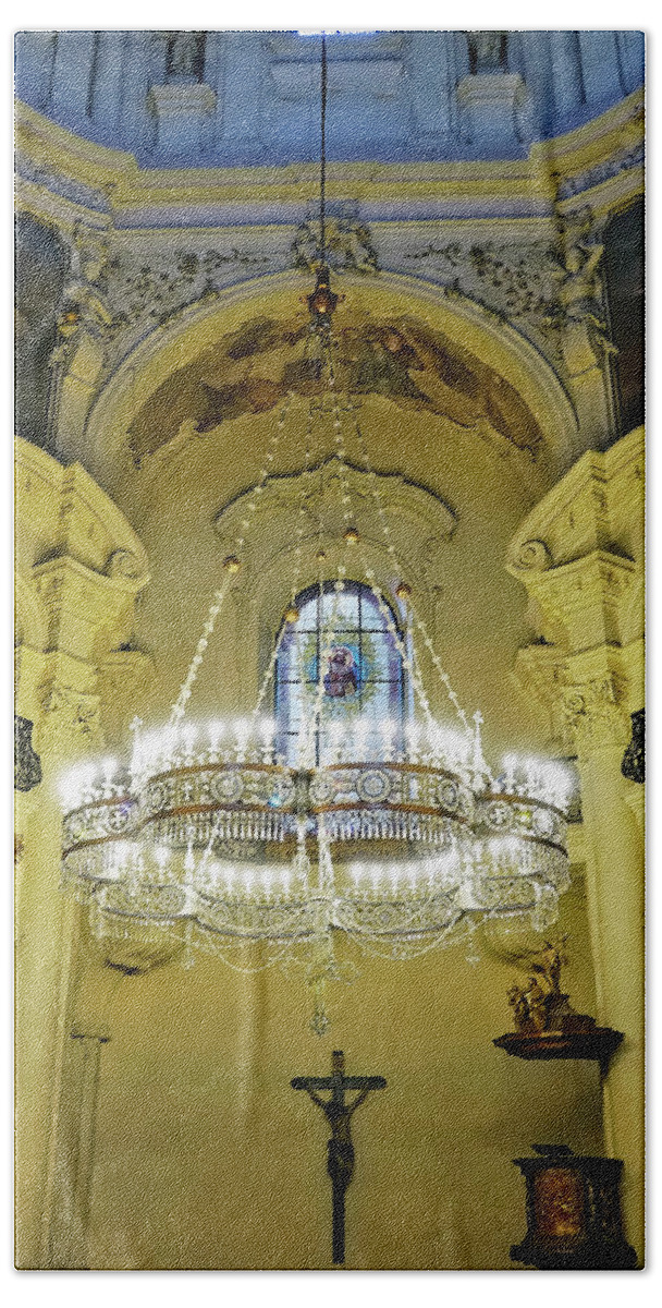 Interior Of St. Nicholas Church Beach Sheet featuring the photograph Interior Evening View Of St. Nicholas Church In Prague by Rick Rosenshein