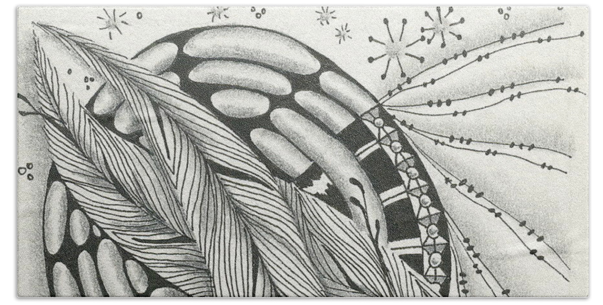 Zentangle Beach Towel featuring the drawing Into Orbit by Jan Steinle