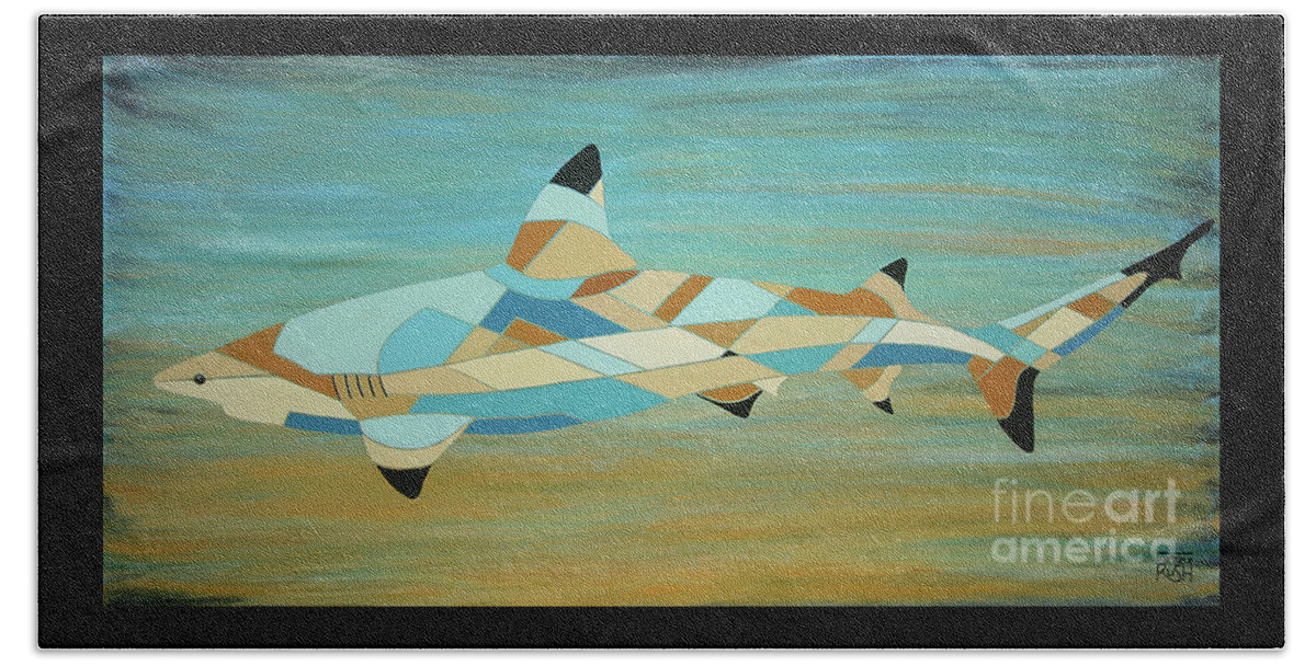 Contemporary Shark Painting Beach Sheet featuring the painting Into the Blue I Shark Painting by Barbara Rush