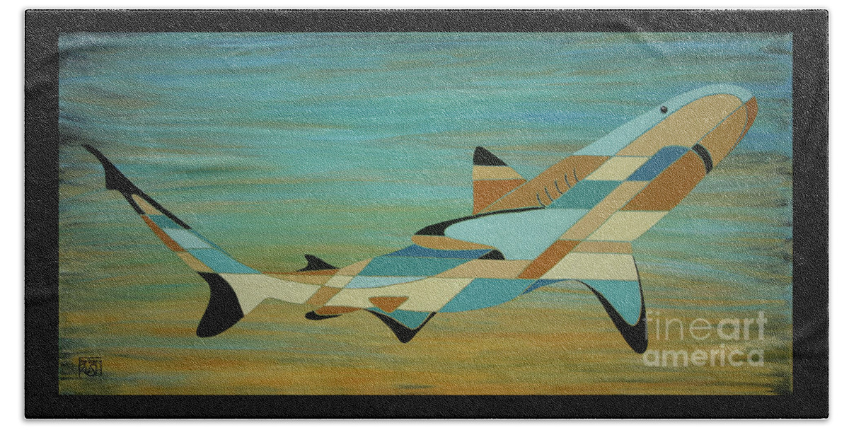 Contemporary Shark Painting Beach Towel featuring the painting Into the Blue Shark Painting by Barbara Rush