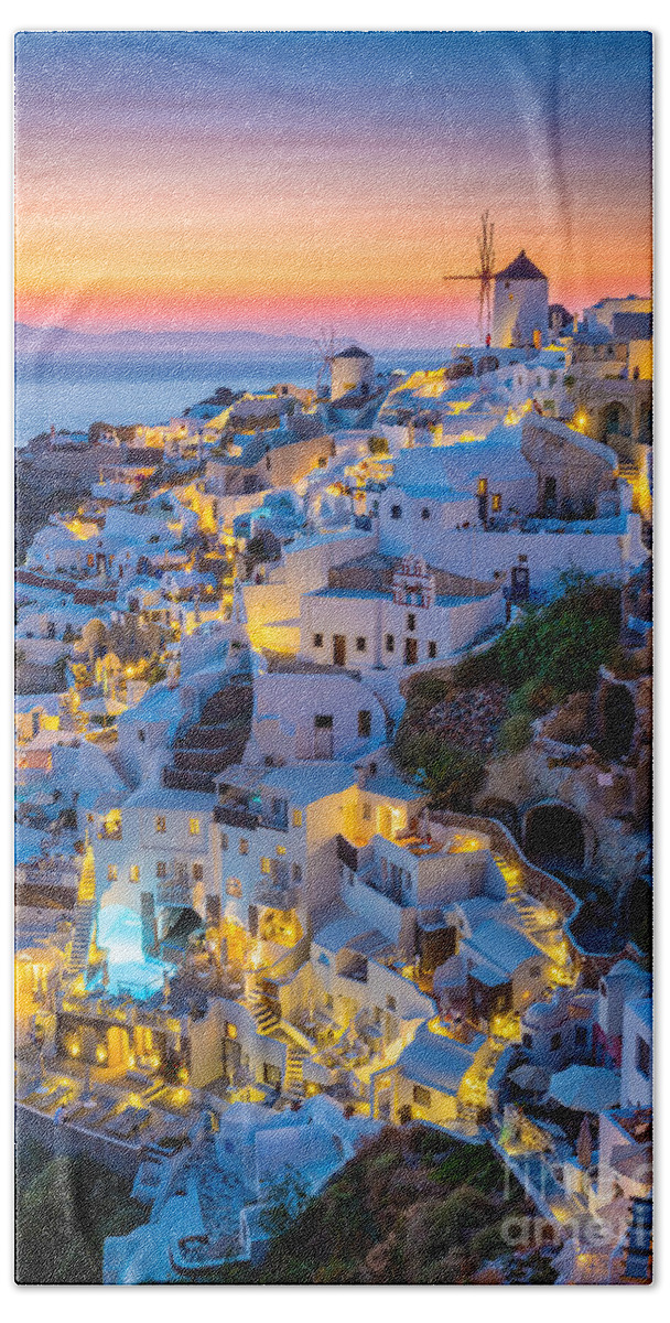 Aegean Sea Beach Towel featuring the photograph Oia Sunset by Inge Johnsson