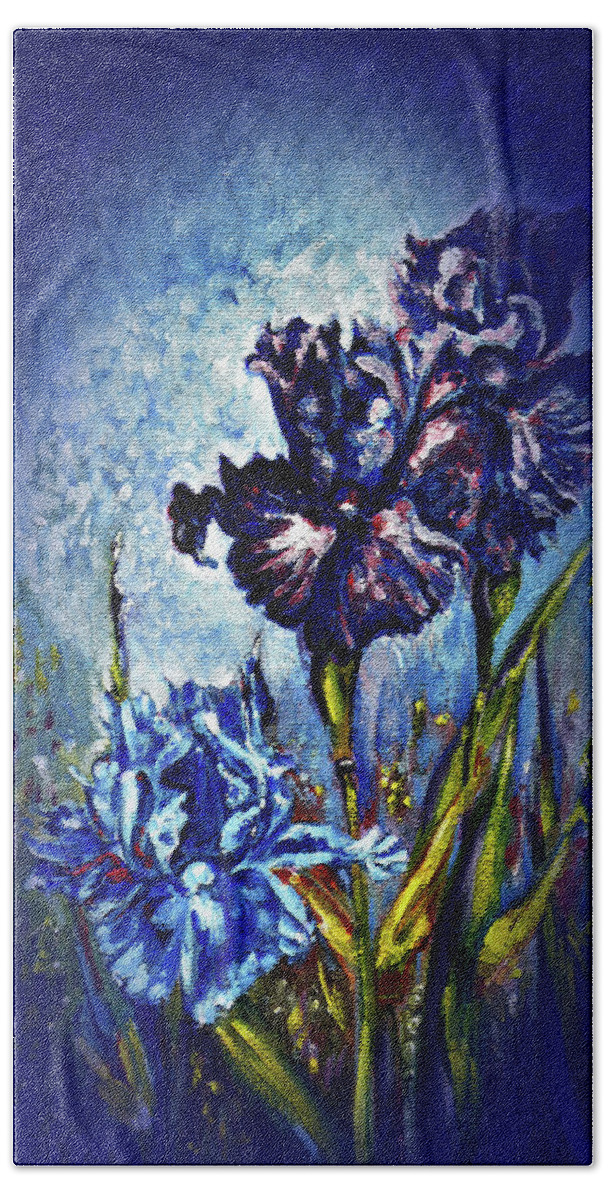 Flowers Beach Towel featuring the painting Iris by Harsh Malik