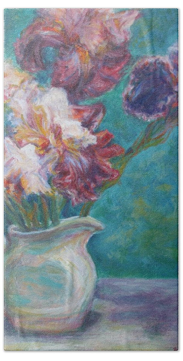 Impressionist Beach Towel featuring the painting Iris Medley - Original Impressionist Painting by Quin Sweetman