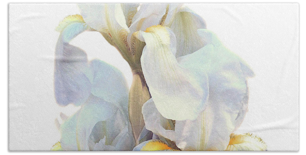 Fine Art Photo Beach Towel featuring the photograph Iris on White by Ken Frischkorn