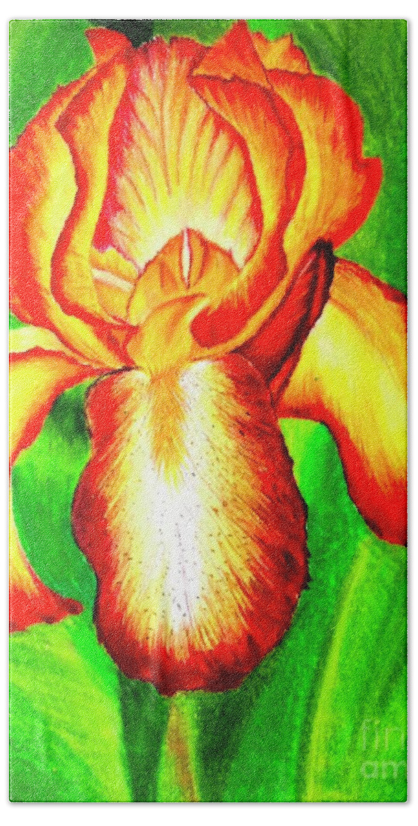 Iris Beach Towel featuring the painting Iris by Sudakshina Bhattacharya
