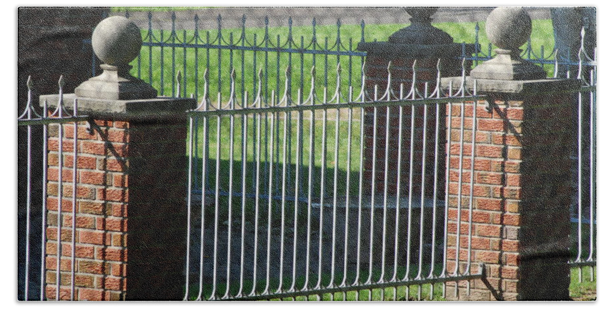 Fencing Beach Towel featuring the photograph Iron And Brick Fencing by Ee Photography