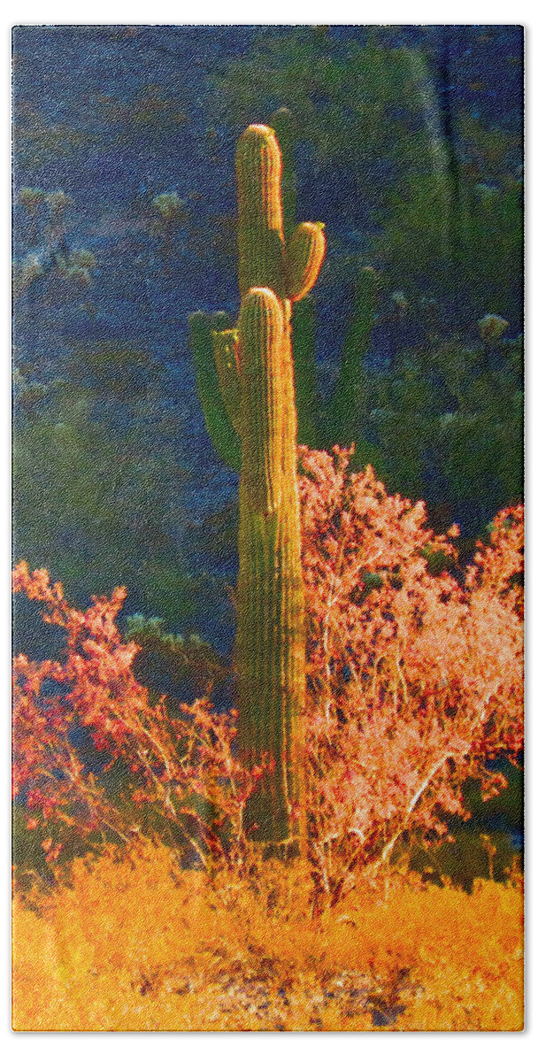 Arizona Beach Towel featuring the photograph Ironwood Saguaro Dance - Bold by Judy Kennedy