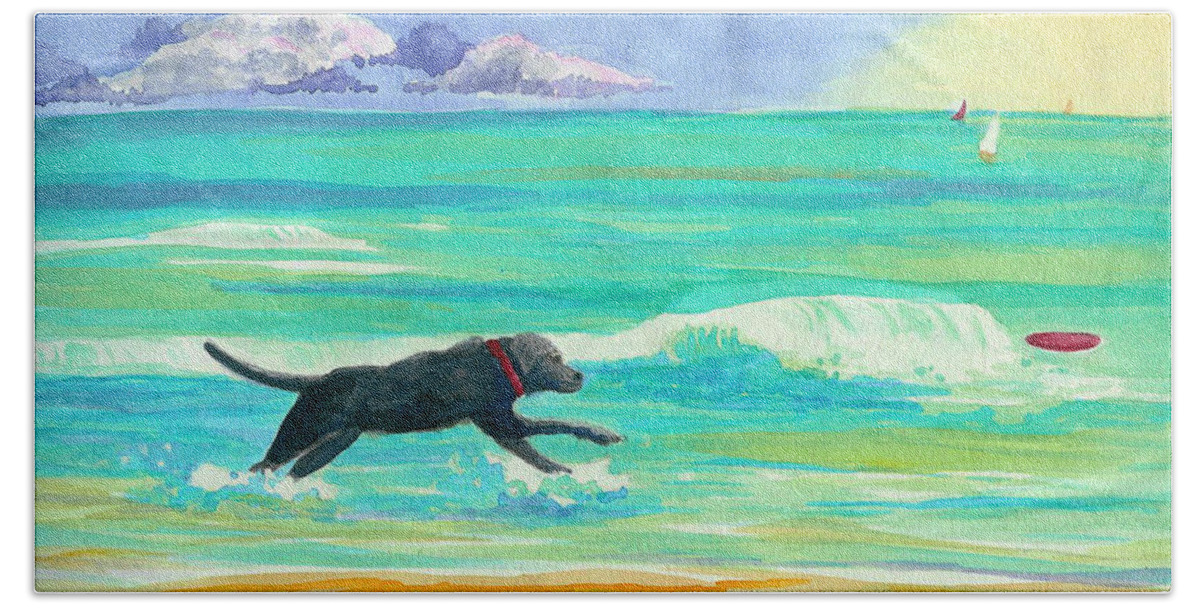 Dog Beach Towel featuring the painting Islamorada Dog by Anne Marie Brown