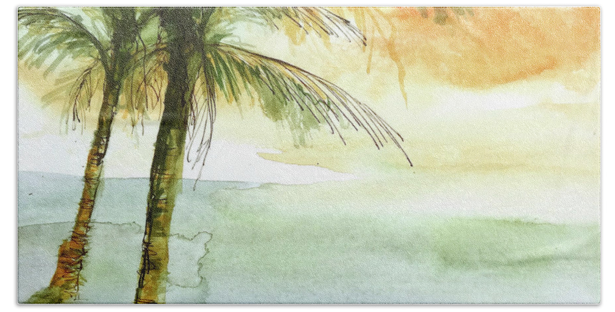 Original Watercolors Beach Towel featuring the painting Island Sunset II by Chris Paschke