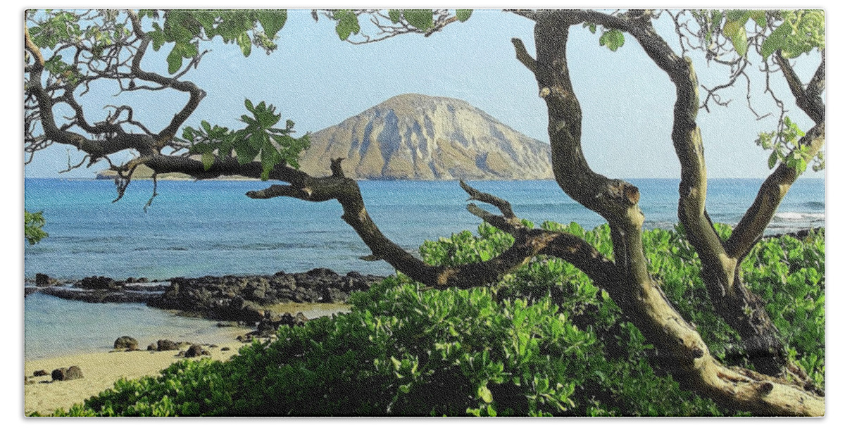 Island Through The Trees Beach Towel featuring the photograph Island Through the Trees by Jennifer Robin