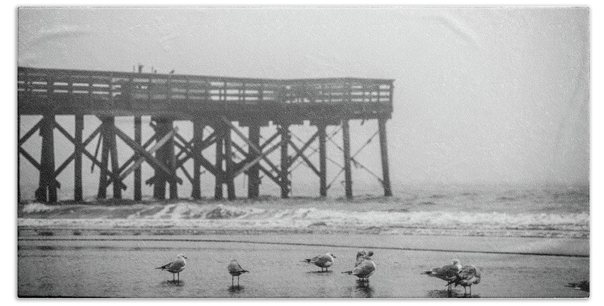 Isle Of Palms Beach Towel featuring the photograph Isle of Palms Pier and Fog by Donnie Whitaker