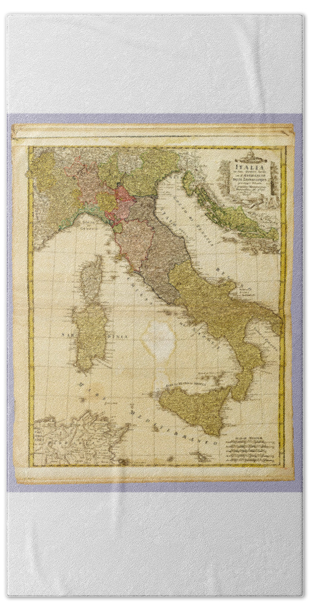 Italia Beach Towel featuring the photograph Italia Antique 1790 Italy Map by Phil Cardamone