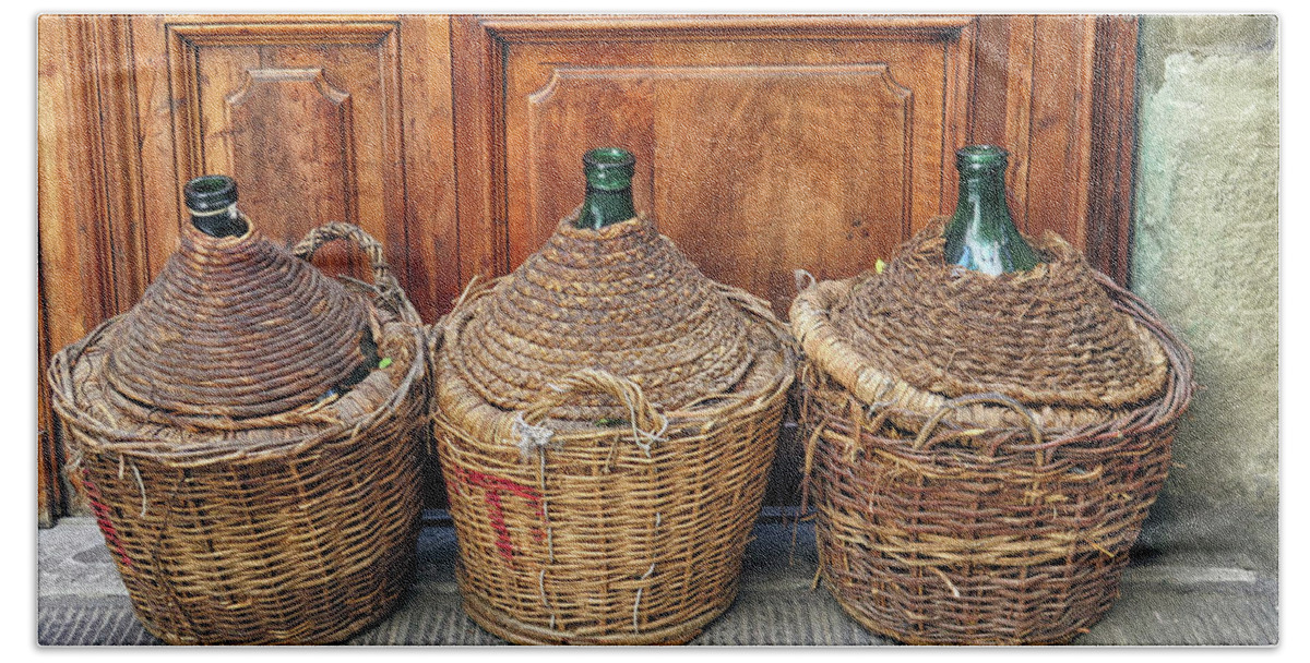 Italian Wine Baskets Beach Towel featuring the photograph Italian Wine Baskets by Dave Mills