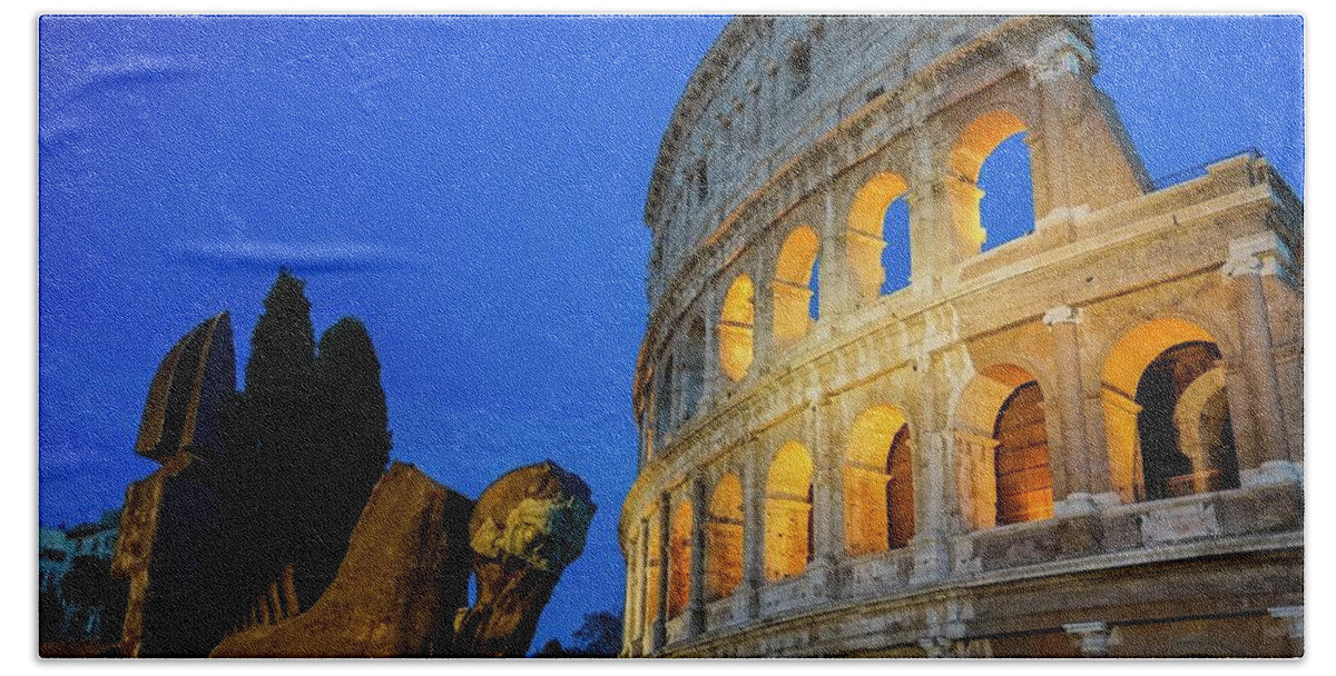 Italy Beach Towel featuring the photograph Italy Rome Colosseum Night View by Street Fashion News