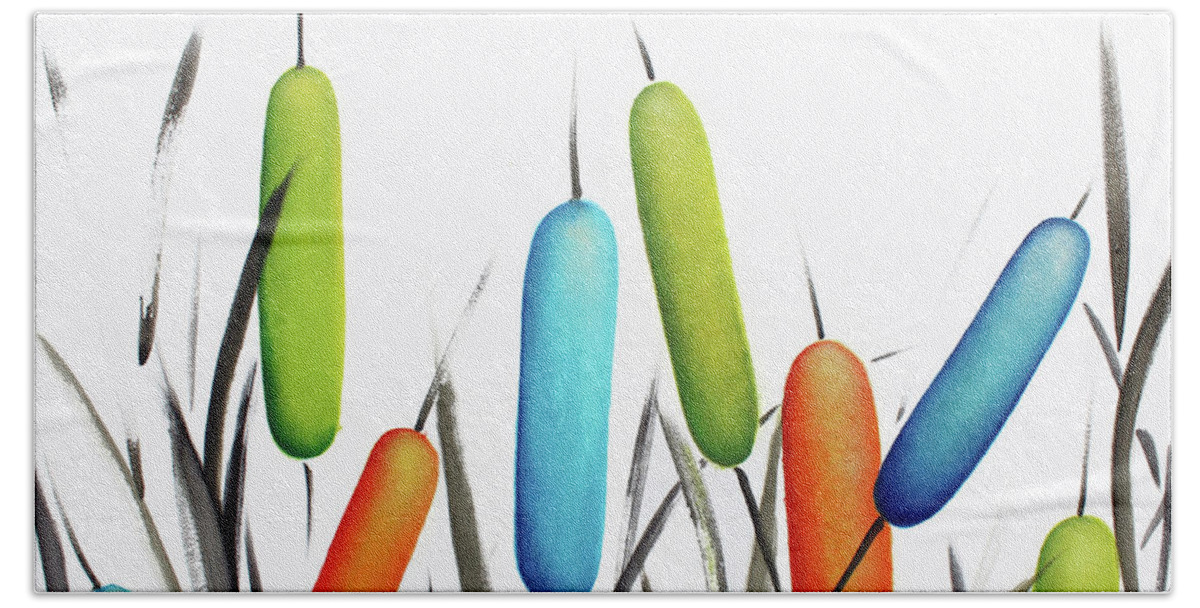Colorful Cattails Beach Towel featuring the painting It's A Beautiful Day by Oiyee At Oystudio