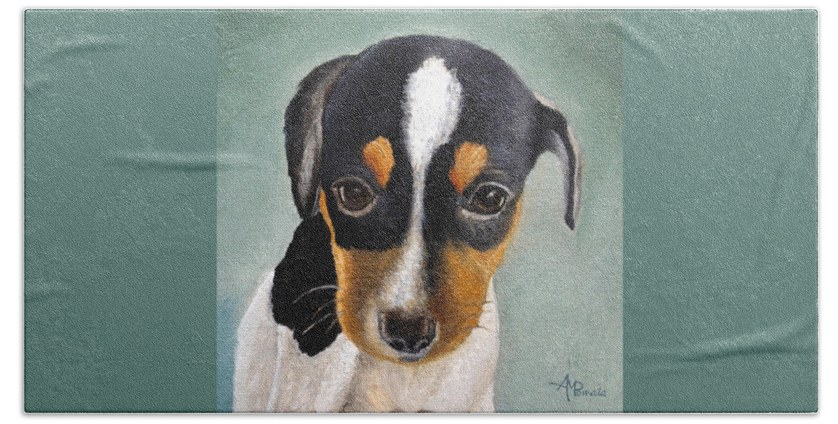 Jack Russell Terrier Beach Towel featuring the painting Doe-eyed Glance by Angeles M Pomata