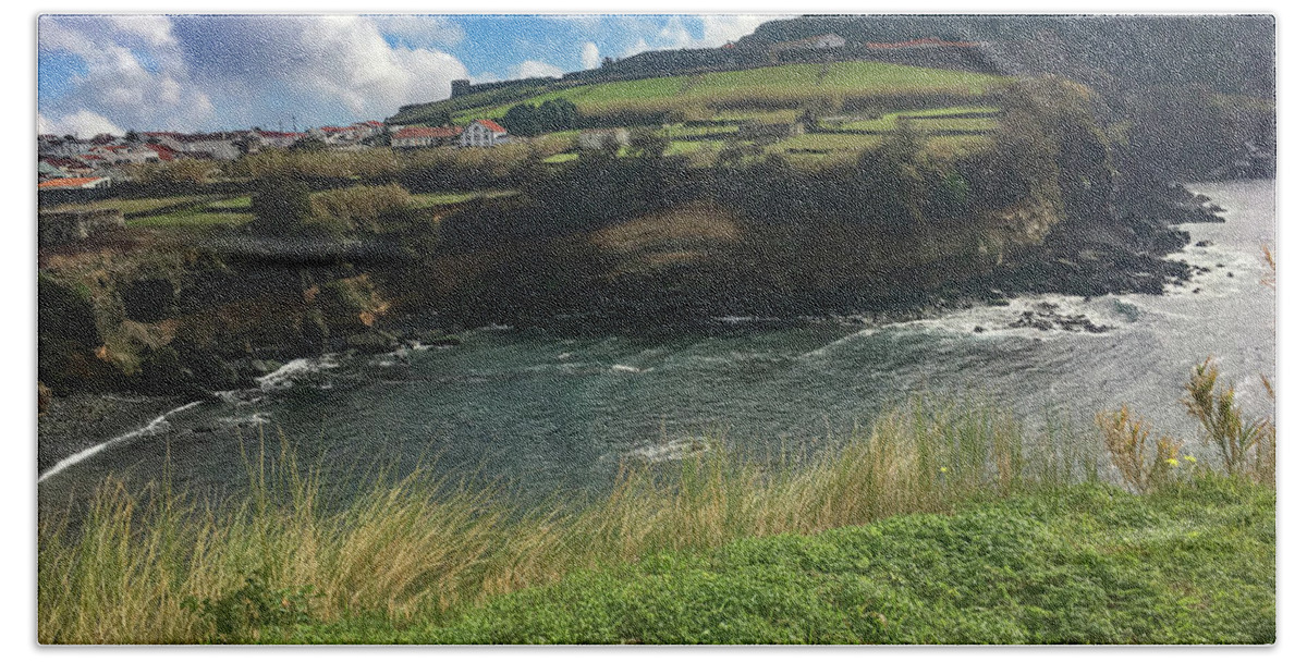 Kelly Hazel Beach Towel featuring the photograph Jagged Coast of Terceira by Kelly Hazel
