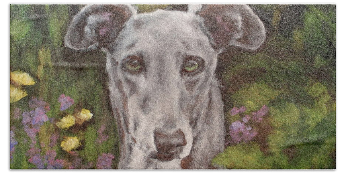 Greyhound Beach Sheet featuring the painting Jagger by Carol Russell