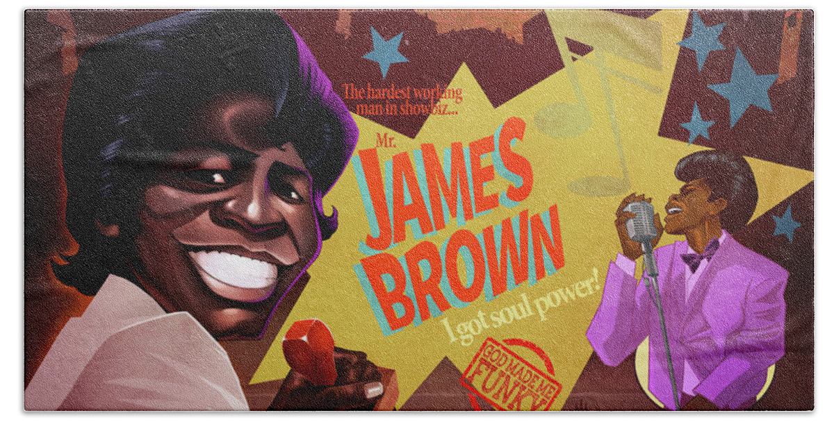 James Brown Beach Sheet featuring the drawing James Brown by Nelson Dedos Garcia