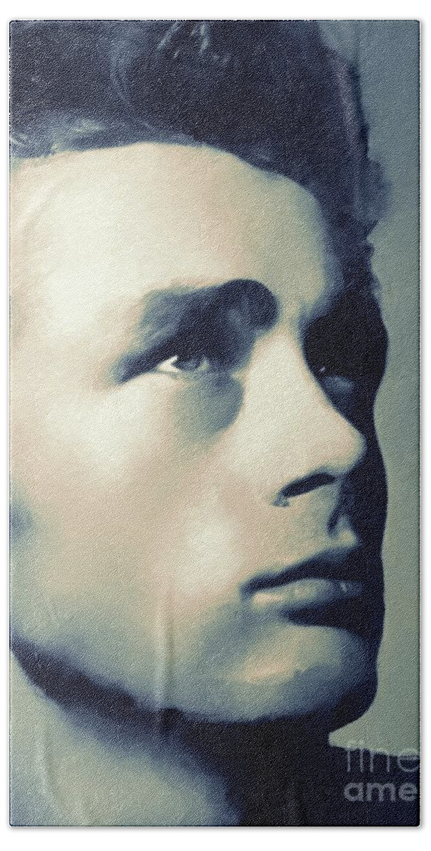 James Beach Towel featuring the painting James Dean, Hollywood Classics by Esoterica Art Agency