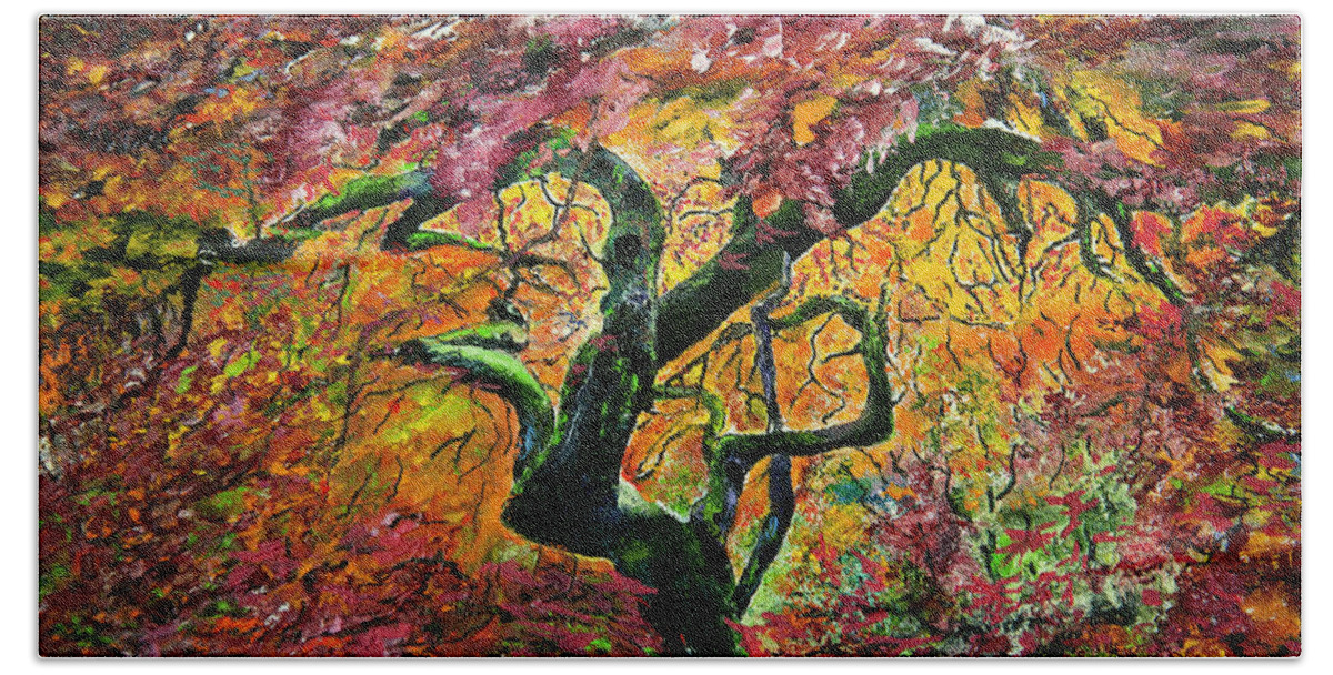 Landscape Beach Sheet featuring the painting Japanese Maple Canopy by Terry R MacDonald