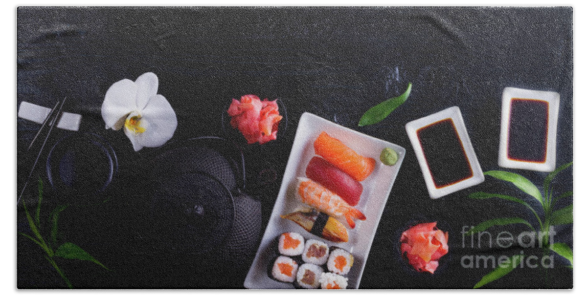 Sushi Beach Towel featuring the photograph Japanese Sushi Dish II by Anastasy Yarmolovich