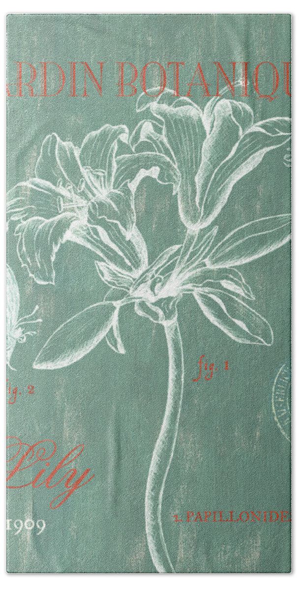 Floral Beach Towel featuring the drawing Jardin Botanique Aqua by Debbie DeWitt