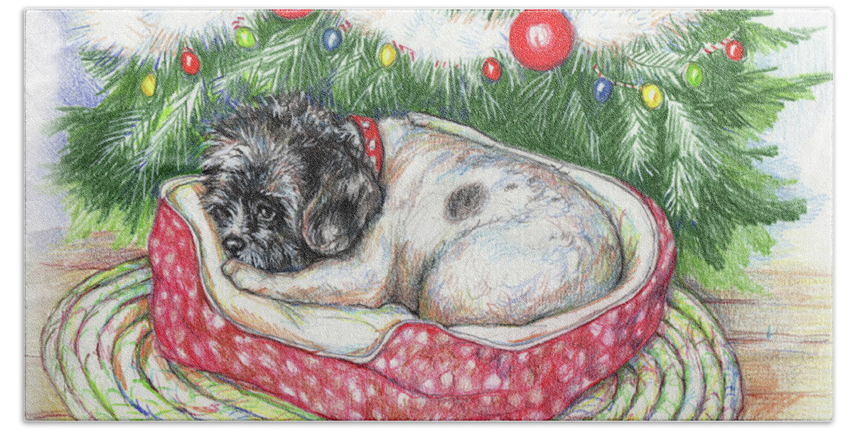 Good Dog Beach Towel featuring the painting Jasper's Christmas by Peggy Wilson