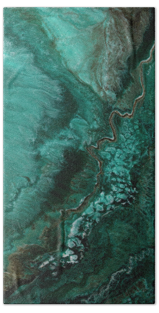 Teal Beach Towel featuring the painting Java by Tamara Nelson