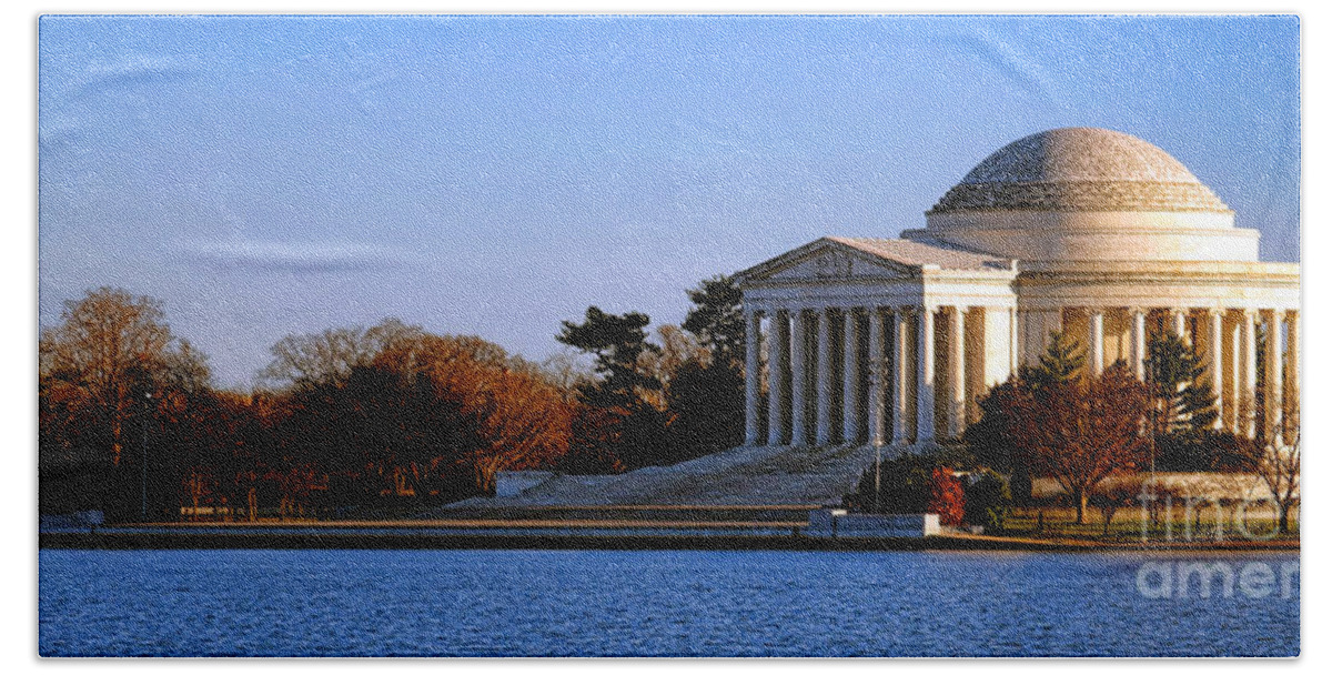 Jefferson Beach Towel featuring the photograph Jefferson Memorial Sunset by Olivier Le Queinec