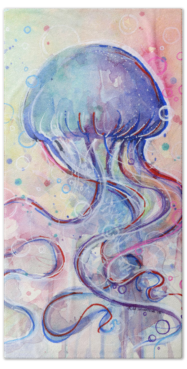 Fish Beach Towel featuring the painting Jelly Fish Watercolor by Olga Shvartsur