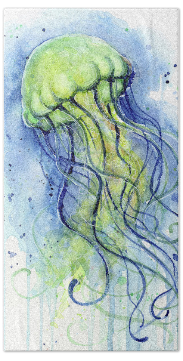 Watercolor Jellyfish Beach Towel featuring the painting Jellyfish Watercolor by Olga Shvartsur