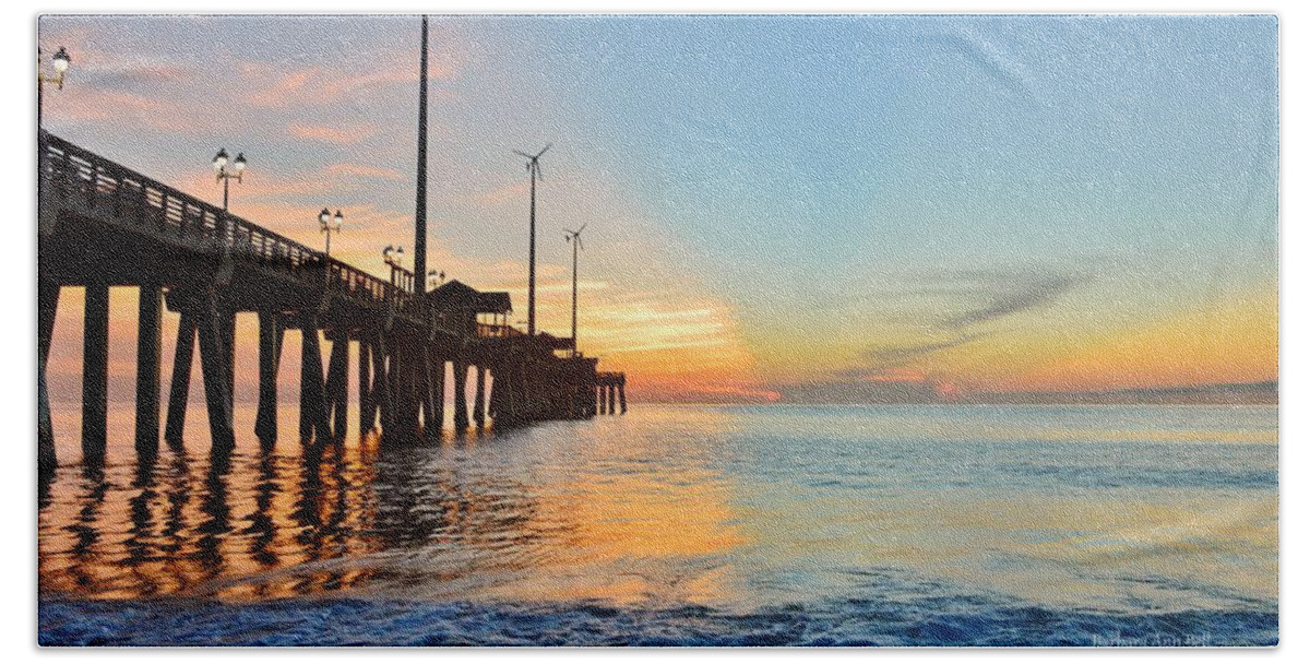 Obx Sunrise Beach Towel featuring the photograph Jennette's Pier Aug. 16 by Barbara Ann Bell