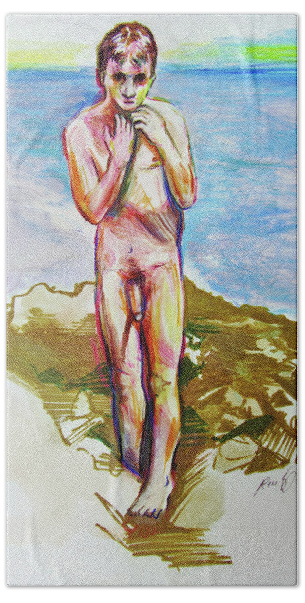 Nude Figure Beach Sheet featuring the painting Jeremy at the Beach by Rene Capone