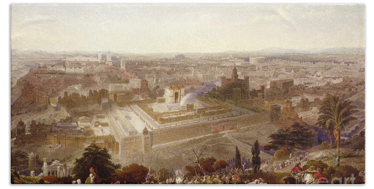 City; Palm Sunday; Entrance; Disciples; Temple; View; Landscape; Palestine Beach Towel featuring the painting Jerusalem in her Grandeur by Henry Courtney Selous